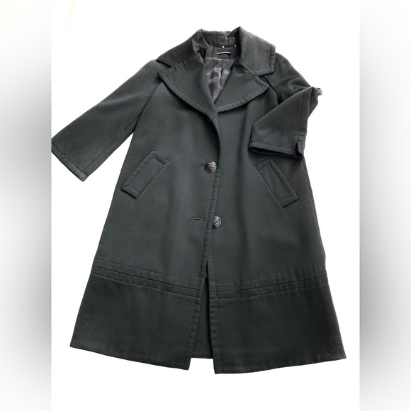 Classic Audrey, Elegant Black Virgin Wool Holiday, Dress Coat. Fits like 4/6 - Picture 2 of 10